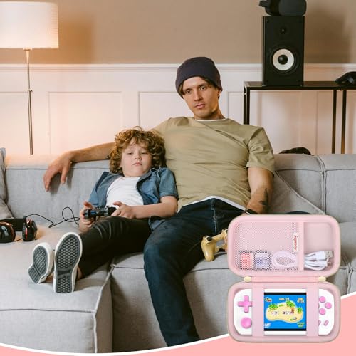 Supmay Carrying Case Compatible with CCTU / TEBIYOU Kids Handheld Games Preloaded 218 Retro Video Games, Portable Gaming Electronic Toys Storage Holder Travel Bag with Mesh Pocket for USB Cable, Pink - color: Pink Star