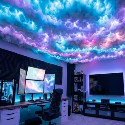 천장용 클라우드 LED 조명. 3D 천둥 구름 RGB 조명, 음악 동기화 포함 | 4.9m(16.4피트) 썬더클라우드 색상 변경 LED 스톰 스트립 및 DIY 면 키트, RGB 야간 조명, 어린이 방 게임 룸 데코용 - size: 16.4피트