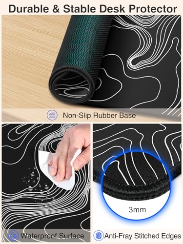 Wireless Charging Mouse Pad, 31.5"x15.8" Large Desk Mat, Smooth Glide | Waterproof Mousepad, Stitched Edge, Non-Slip Rubber Base, Desk Pad Computer Keyboard Mat, No Adapter - color: Black-31.5"x15.8"-Contour