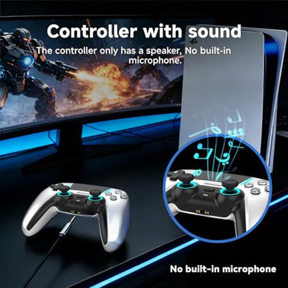 ASRVA Chrome Silver Wireless Pro Controller for PS5 4 Back Buttons,Hall Effect No-Drift Joystick,Micro-Switch ABXY,6-Axis Gyro,Macro,1000mAh Battery,RGB,Compatible with PS5/PC/Mobile - color: Chrome Silver
