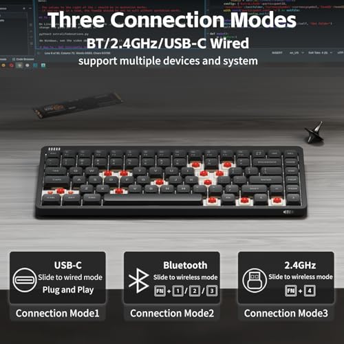 NuPhy Node75 Wireless Mechanical Keyboard, 75% Hot Swappable Custom Low Profile Keyboard, 84 Keys Computer Gaming Keyboards, Supports Touch Gestures, PBT Keycaps, RGB Backlit, Bluetooth/2.4GHz/USB-C - color: Gray, size: Low-Profile Brown Nano Switch