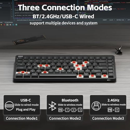 NuPhy Node75 Wireless Mechanical Keyboard, 75% Hot Swappable Custom Low Profile Keyboard, 84 Keys Computer Gaming Keyboards, Supports Touch Gestures, PBT Keycaps, RGB Backlit, Bluetooth/2.4GHz/USB-C - color: Gray, size: Low-Profile Brown Nano Switch