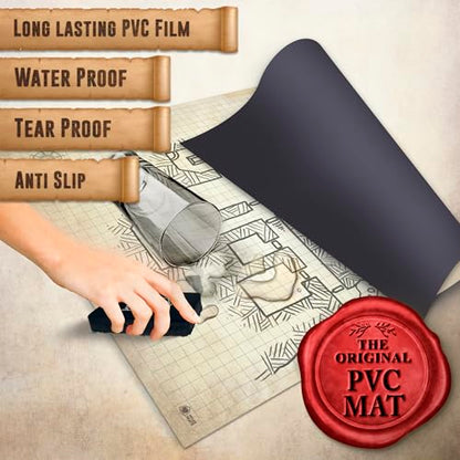 Melee Mats DND Map Starter Set - 35” x 48", Wet & Dry Erase Battle Terrain Grid for Dungeons and Dragons - Ultimate Tabletop Gaming Experience with Accessories
