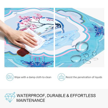 KUNTE Mahjong Mat,Blue Blossom Stream, 32"x32" | Non-Slip, Quiet, Waterproof, Foldable, For American Mahjong - color: Blossom Stream
