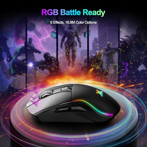 TECKNET Wireless Gaming Mouse,Tri-Mode 24000 DPI Ergonomic Gaming Mouse | 1000Hz Polling Rate,RGB Backlit,6 Programmable Buttons,ergonomic plastic body,fits PC/Laptop/Mac,for gaming and office - color: Black