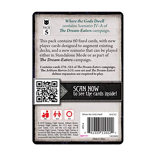 Arkham Horror The Card Game Where The Gods Dwell Mythos Pack - Confront Madness in The Land of Leng! Cooperative LCG, Ages 14+, 1-4 Players, 1-2 Hour Playtime, Made by Fantasy Flight Games - style: Where the Gods Dwell