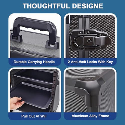 Miniature Storage Case for Display, 17"x13.7"x15.2" Large Capacity for Warhammer 40K，Aluminum Alloy Frame & 5-Layer Steel Trays & Double Locks, Board Game Transport & Collection Event Use