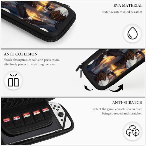 PPIKTC Game Console Storage Bag Compatible with Nintendo Switch, Eagle Hard Shell Shockproof Travel Carrying Pouch with 15 Game Cartridges - color: Design (327)