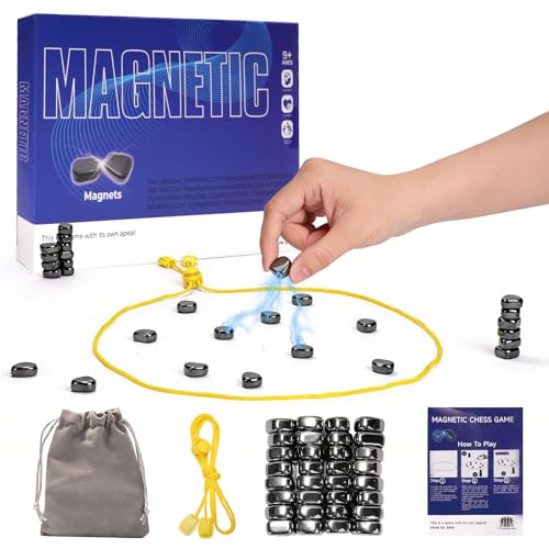 Magnet Game with 32 Stones, Magnetic Chess Game with String, for Family & Party & Travel & Camping, Puzzle Strategy Games