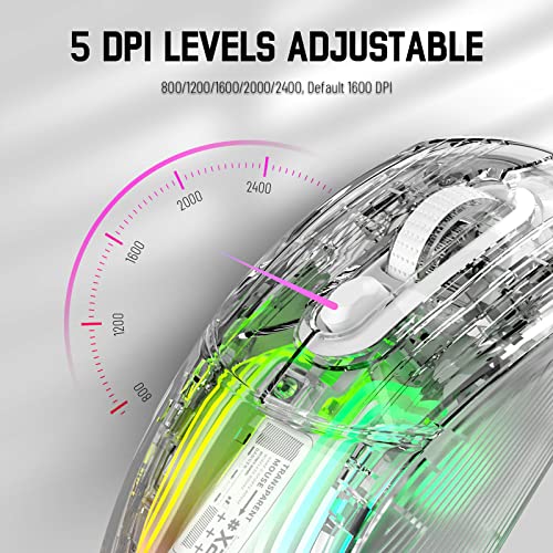 Wireless Gaming Mouse PC Transparent Shell Computer Mice with Dual mode BT5.0/2.4G,PixArt Chip 3D RGB Lighting,Ergonomic 7 Buttons,Rechargeable Mute Mouse for PC Laptop Tablet PS4 PS5 Xbox one - color: White