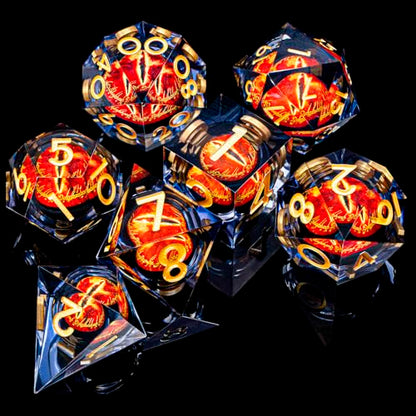 ARUOHHA DND Resin Dice Gazes Eye Dice Black Gold Liquid Core Flaming RPG Sharp Edged Dice Set with Gift Box, Polyhedral D and D Dice Set Compatible with Dungeons Dragons Role Playing Game D20 D6 - color: Sl01-black Gold
