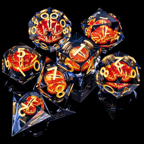 ARUOHHA DND Resin Dice Gazes Eye Dice Black Gold Liquid Core Flaming RPG Sharp Edged Dice Set with Gift Box, Polyhedral D and D Dice Set Compatible with Dungeons Dragons Role Playing Game D20 D6 - color: Sl01-black Gold