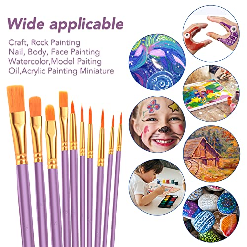 ESRICH Acrylic Paint Brushes Set, 8 Packs 80 Pcs, Nylon Brush Head | Acrylic Oil Watercolor, Face Nail Art, Miniature Detailing, Rock Painting, Painting Artist Professional Kits(Purple) - color: Purple, size: 80