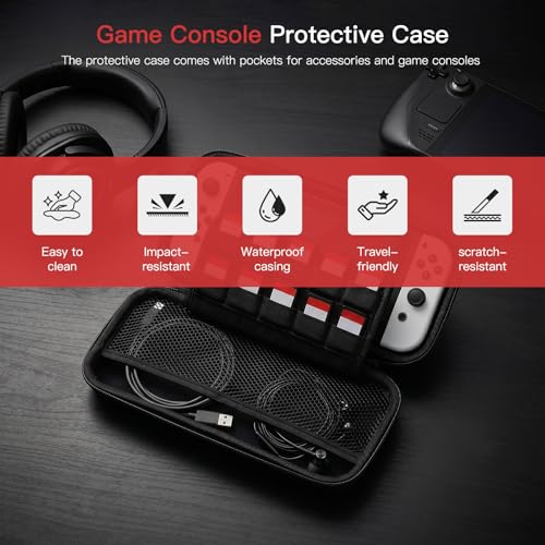 Neuroquill Carry Case Compatible for N*intendo Switch and for New Switch OLED Console - Black Protective Hard Portable Travel Carry Case Shell Pouch with Pockets for Accessories and Games