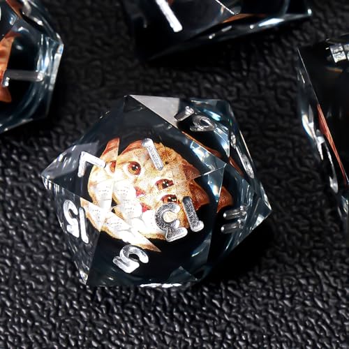 DND Dice Set, 7pcs Cute Cat Liquid Core Dice with Gift Box, Handmade Sharp Edge Resin Dice for Role Playing Dungeons and Dragons Ttrpg(Cat-Dark) - color: Cat-dark