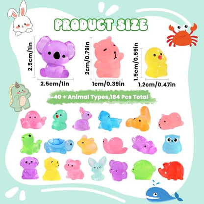 DIYDEC 184PCS Luminous Mini Resin Animals, Miniatures Figures Glow in The Dark Small Tiny Toys to Hide Little Ducks Decor for Party Favors Bag Fillers Fairy Garden Dollhouse Accessories