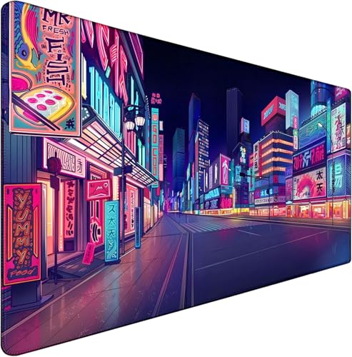 Japanese City Big Desk Mat Large Office Desk Pad | Home Office Gaming Work 35.4x15.7 inch Big Computer Mousepad Waterproof Non-Slip Rubber Mice Pads Stitched Edges - color: City, size: 35.4" x 15.7"