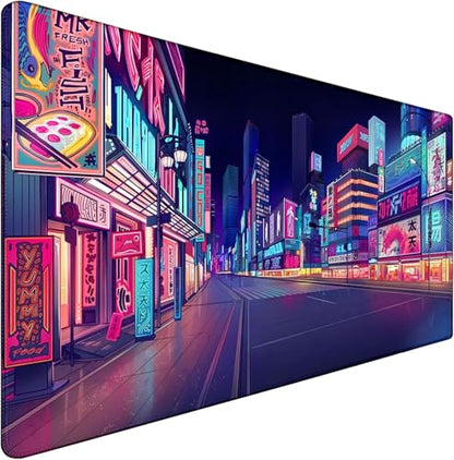 Japanese City Big Desk Mat Large Office Desk Pad | Home Office Gaming Work 35.4x15.7 inch Big Computer Mousepad Waterproof Non-Slip Rubber Mice Pads Stitched Edges - color: City, size: 35.4" x 15.7"
