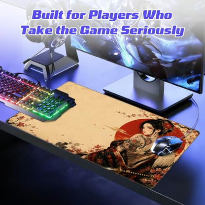 Crane Tattooed Woman MTG Playmat, Card Game Play Mat with Stitched Edges, Smooth Surface Board Game Trading Card Mat, Non-Slip Rubber Base Large Gaming Mouse Pad 24 x 14 Inch - color: Crane Tattooed Woman