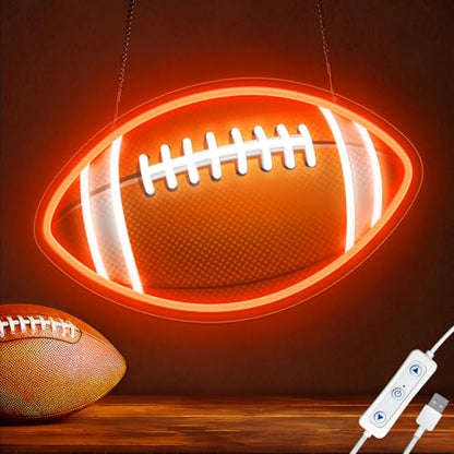 HAJAE Football Neon Sign for Wall Decor, UV Printed Football-Shaped Neon Light, Rugby LED Sign for Man Cave, Bedrooms, Game Room Decor, Gift for Football Sports Fans Teens - style: Football