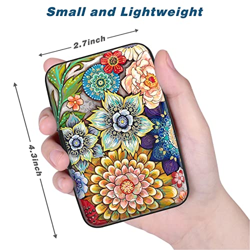 Credit Card Holder, Mini Aluminum Card Wallet RFID Blocking Slim Metal Hard Card Case for Women Men, Mandala Flower - color: Mandala Flower