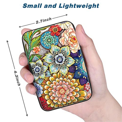 Credit Card Holder, Mini Aluminum Card Wallet RFID Blocking Slim Metal Hard Card Case for Women Men, Mandala Flower - color: Mandala Flower
