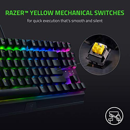 Razer BlackWidow V3 TKL Mechanical Gaming Keyboard, Yellow Switches, Black | Linear & Silent Mechanical Switches, Chroma RGB Lighting, Compact Form Factor, Programmable Macros - size: Keyboard