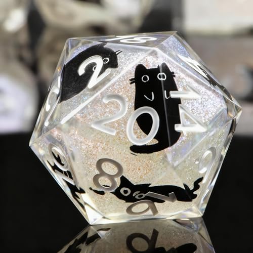 Cat DND Dice Set Resin 7Pcs Dice DND with an Iron Box for DND COC Role Playing dice Games and Board Games Gift (Glittering Core) - color: Glittering Core Cat