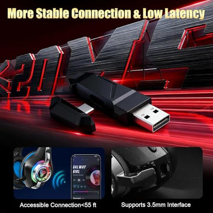 2.4GHz Wireless Gaming Headsets for PS5/PS4/Switch, New RGB Bluetooth 5.4 Noise Cancelling Gaming Headphones with 7.1 Surround Sound, 40mm Drivers, 276g Ultraligero, Memory Foam, 40Hrs Audífonos Gamer - color: Silver-black