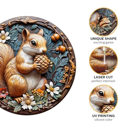 Jigfoxy Wooden Puzzles for Adults, Squirrel Wood Puzzles Adult, Unique Animal-Shaped Wooden Jigsaw Puzzles for Adults, Christmas Thanksgiving Gifts for Family and Friends (S-8.5 * 8.5in-100pcs) - size: 8.5"x8.5"