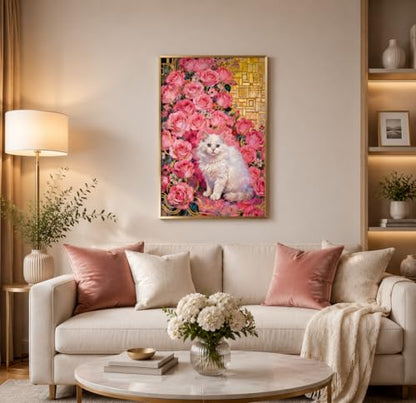 1000 Piece Puzzle for Adults, Elegant White Persian Cat with Pink Roses & Gold Art Nouveau Design, Premium Matte Finish, Thick Blue Cardboard, Perfect for Jigsaw Puzzles Lovers - color: Rose Gold Whiskers