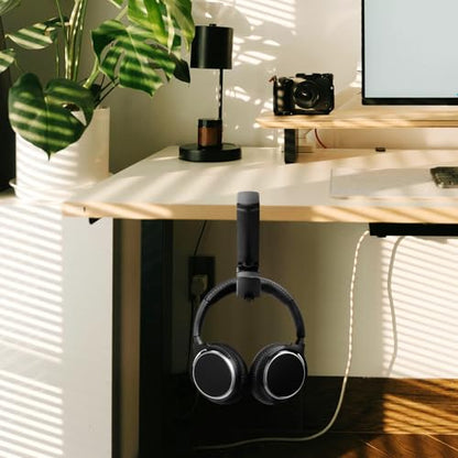 2pcs Under Desk Headphone Hanger Holder Utility Hook 360° Rotating Adjustable Clamp-on Earphone Hook Holder Mount Cable Clip Organizer Fit for PC Gaming Office Headset Hanger Gift (Black) - color: Black