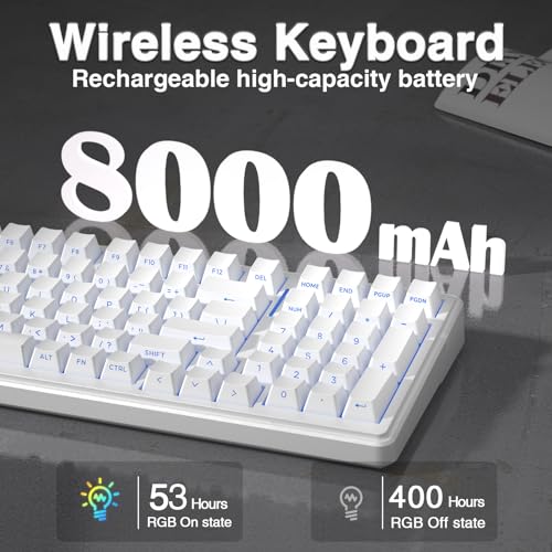 AULA F99 Wireless Mechanical Keyboard,Triple-Mode(BT5.0/2.4GHz/USB-C),Gasket Mounted Creamy Keyboard with Linear Switches, Side Printed PBT Keycaps,RGB Backlit PC Gaming Keyboards for Win/Mac - color: White