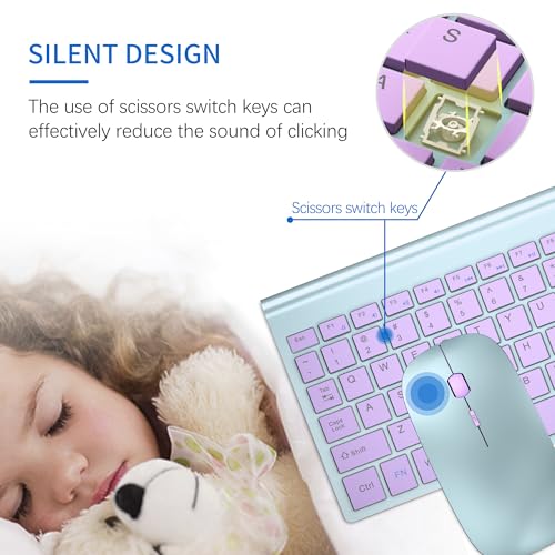 Wireless Keyboard and Mouse Ultra Slim Combo, TopMate 2.4G Silent Compact USB 2400DPI Mouse and Scissor Switch Keyboard Set with Cover, Batteries Included, for PC/Laptop/Windows/Mac - Blue Purple - color: Blue Purple
