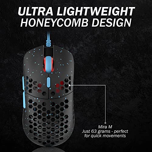 HK GAMING Mira M Ultra Lightweight Honeycomb Shell Wired RGB Gaming Mouse - Up to 12 000 cpi | 6 Buttons - 63g Only (Mira-M, Blue Phantom)