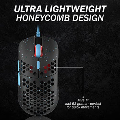 HK GAMING Mira M Ultra Lightweight Honeycomb Shell Wired RGB Gaming Mouse - Up to 12 000 cpi | 6 Buttons - 63g Only (Mira-M, Blue Phantom)