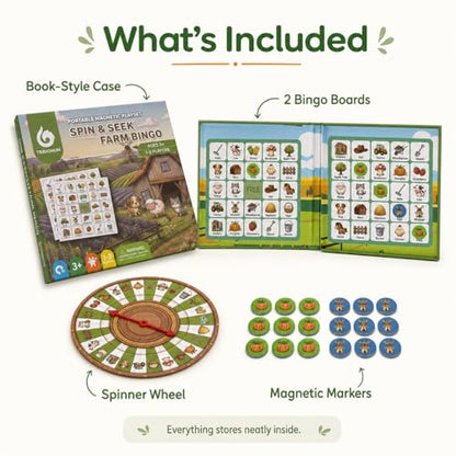 Travofun Farm Bingo Game, Magnetic Travel Toy for Kids 3 and Up, Ideal for Road Trips - style: Farm