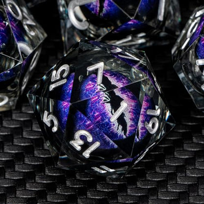ARUOHHA DND Resin Dice Dragon Eye Dice Liquid Core Purple Sharp Edged Dice Set with Gift Box, Dungeons Polyhedral D and D Dice Set Compatible with D&D Role Playing Game D20 D12 D10 D8 D6 - color: Ly02-purple Black
