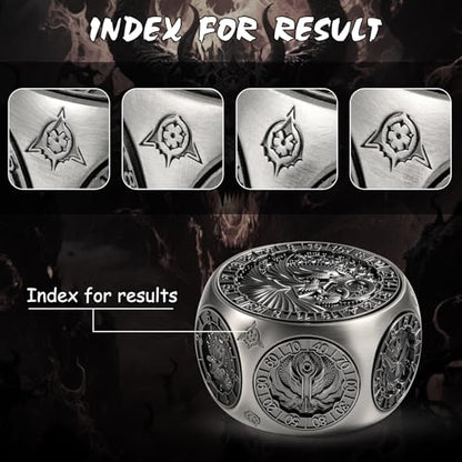 DNDND 8-in-1 Dual D20 Hexagonal Metal Dice - D&D Monster Themed Multi-Functional Dice Set for TTRPG Dungeons and Dragons with Collectible Gift Tin (Black) - color: Silver