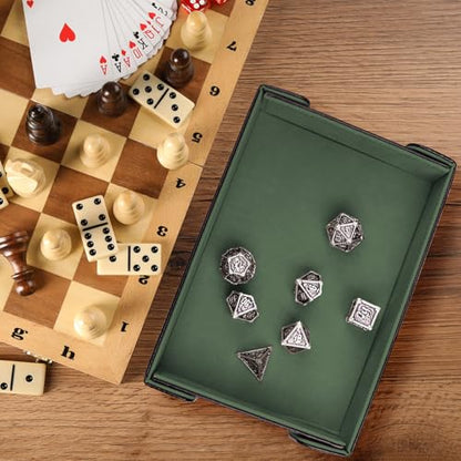 SIQUK Magnetic Folding Dice Tray Rectangle Dice Rolling Tray PU Leather Trays Foldable Holder Rolling Mat Storage Box for D&D RPG Games, Dark Green - color: Dark Green