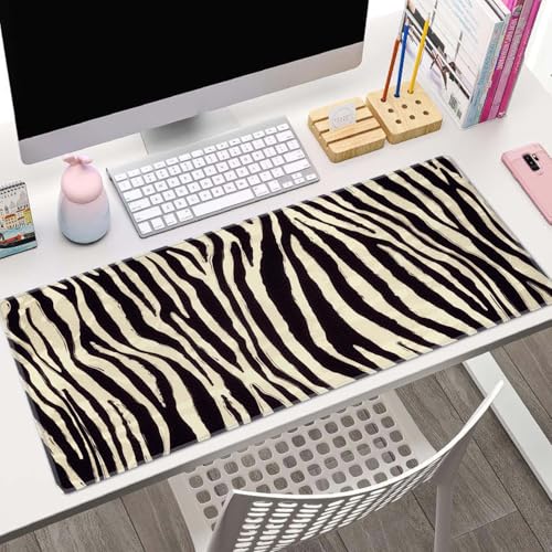 Zebra Striped Printed Desk Mat Large Gaming Mouse Pad XL Extended Mousepad Desk Pad Big Keyboard Pad Desktop Mouse Mat 31.5"x11.8" Deskmat for Gamers with Stitched Edges Non-Slip Rubber Base - color: Zebra Striped Printed