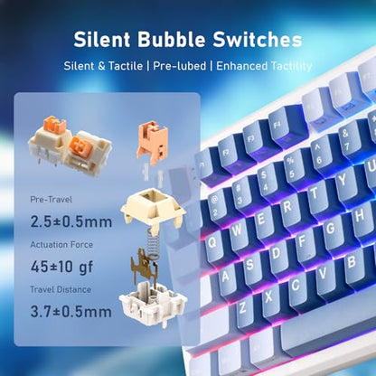 iRocks K103R Wireless Rechargeable RGB 75% Mechanical Gaming Keyboard, Hot Swappable Pre-lubed Switches, 81 PBT Keys, Gasket Mount, USB-C Detachable Cable (Ocean Blue, Silent Bubble Switch) - color: Ocean Blue, size: Silent Bubble Switch