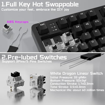 LEOBOG HI98C Pro Wireless Mechanical Gaming Aluminum Keyboard with Num Pad | Tri-Mode Wired/2.4G/BT5.0, Gasket Mount, Hot Swappable, RGB Backlit, Black Custom Creamy Keyboard for PC Gaming & Office - color: Black