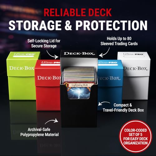 Ultra Pro Multicolor Deck Box – TCG Card Storage Box for Pokemon, Magic The Gathering & YuGiOh – Holds 80 Sleeved Cards, Archival Safe Polypropylene & Self-Locking Lid Deck Storage – 5 Pack