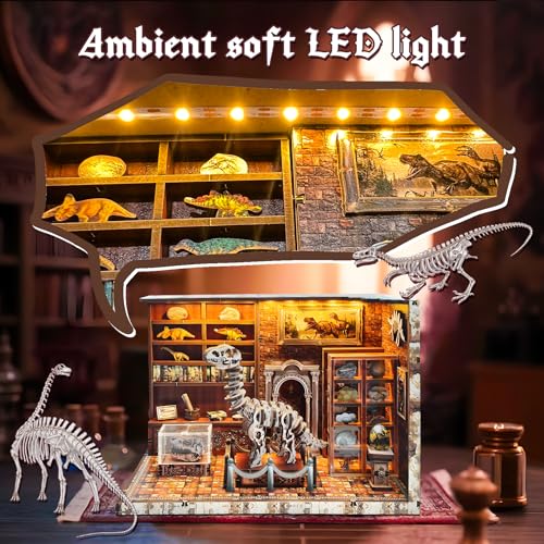 3D Wooden Puzzles for Adults, DIY Miniature Dollhouse, Book Nook Kit, Built-in LED Model Kit Hobby Gifts for Adults Teens Home Decor, Ideal Gift for Teenager and Men (Dinosaur Museum) - style: Dinosaur Museum