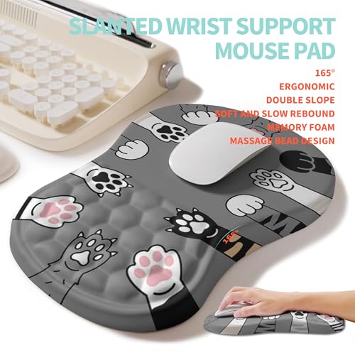 2-in-1 Ergonomic Set, Wave Rise Keyboard Wrist Rest and Massage Bulge Slope Mouse Pad Wrist Support, Cushion Memory Foam Integrated to Relieve Wrist Pain, Cute Cat Paws - color: Cute Cat Paws