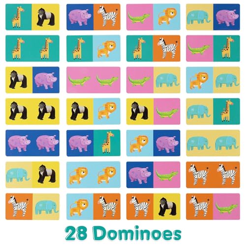 boppi Dominoes Set Picture Game for Toddlers - Colourful Wildlife Animal Themed Montessori/STEM Dominoes for Children - Games for 3 Year Olds and Up - style: Wildlife Animals