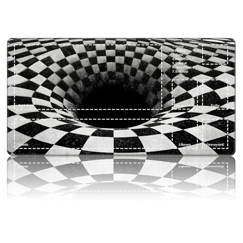 Checkered Vortex TCG Playmat with Zones, Card Game Playmat for MTG with Battlefield Lands Graveyard Layout, Non-Slip Rubber Base & Stitched Edges & Smooth Surface Style Game Mat 24 x 14 Inch - color: Checkered Vortex, size: Zone 1