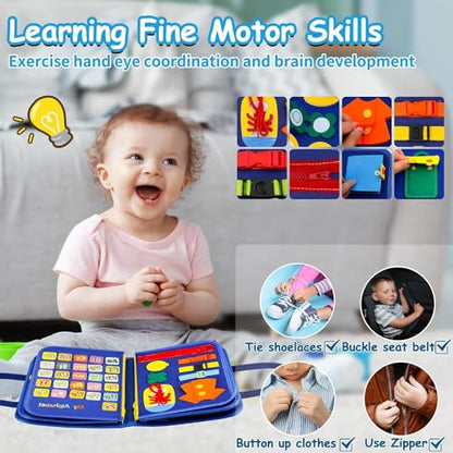 Toddler Busy Board, Montessori Toys for Boys, Sensory Board Birthday Gifts - Educational Busy Book, Learning toys for Toddlers, Preschool Learning Activities and Travel Toys for Airplane Car, Blue - size: Space - Blue