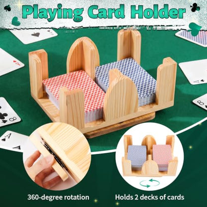 Kathfly Upgraded 6 Decks Wood Playing Card Holder 360° Rotating, Canasta Card Holder Tray Organizes, Poker, Games, Smooth Rotate Design & Easy Access, Balance & Stability(Wood Color) - style: 6 Decks